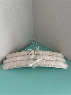 Satin padded heavy duty hangers-set of 3ct.-glossy ivory color & silver hook-new